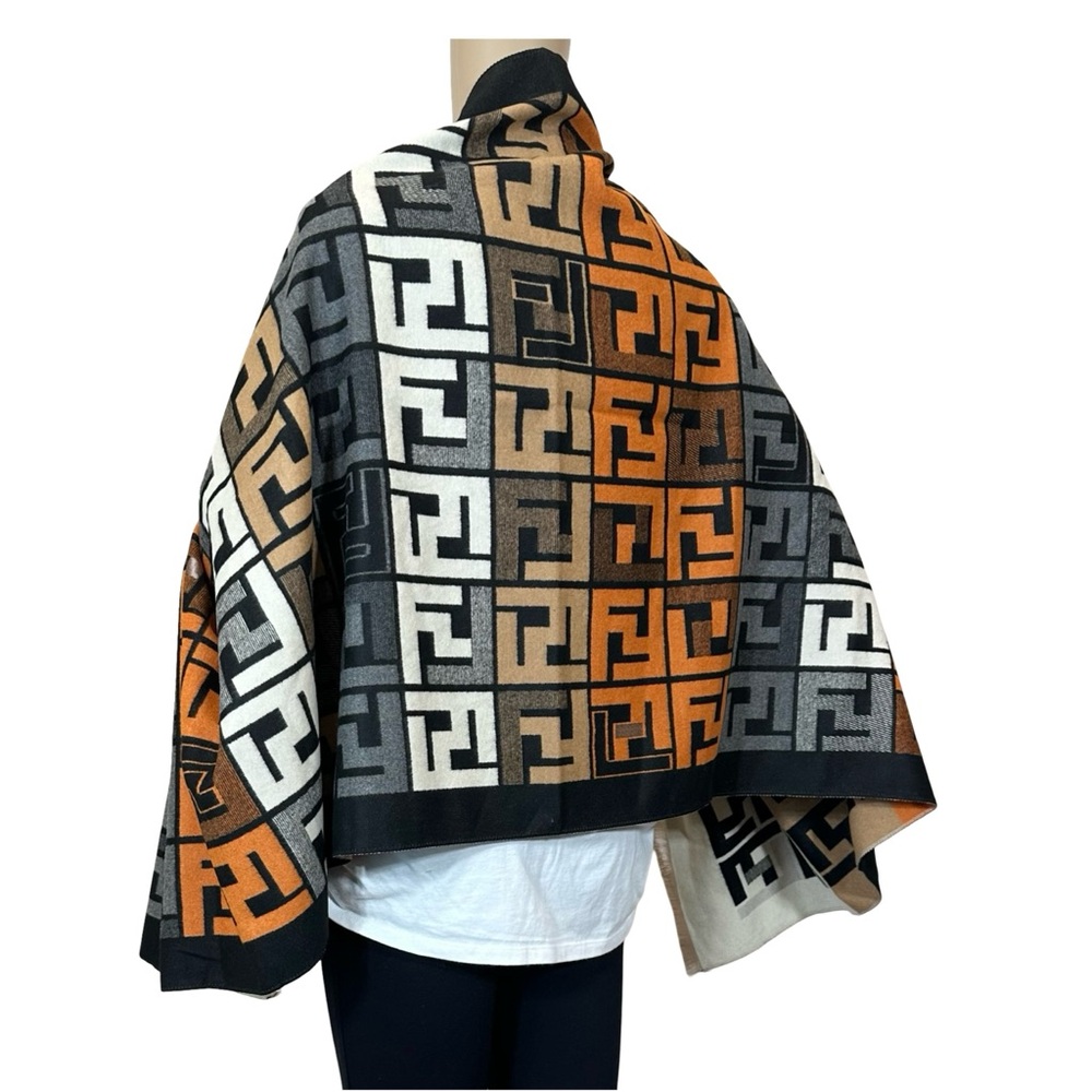 Source Unknown F Poncho Scarf Orange Black Multi OS - Picture 10 of 13
